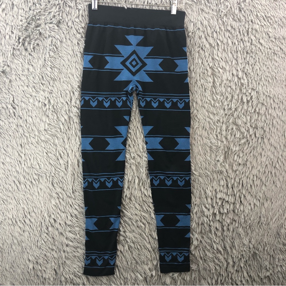 No Boundaries Leggings Womens Medium Large Aztec Southwestern Black Blue